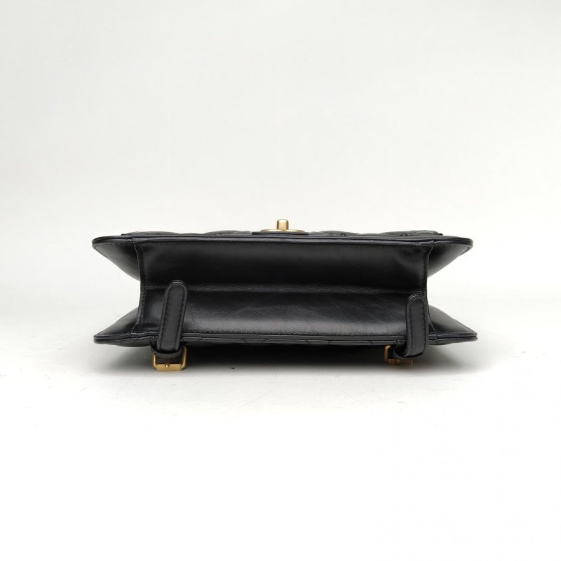 CHANEL 23S手柄雙肩包25黑色牛皮晶片開金扣肩背包-4