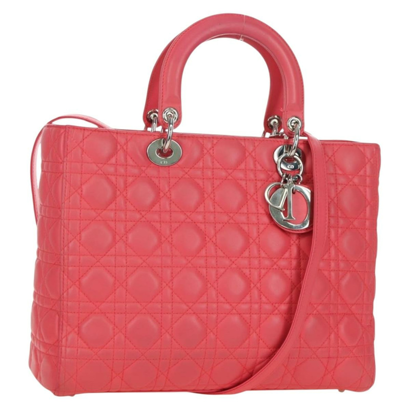 【日本直送】Christian Dior Canage Lady Dior 羊皮雙肩包，粉紅色/銀色，正品，貨號 174340SAV-0