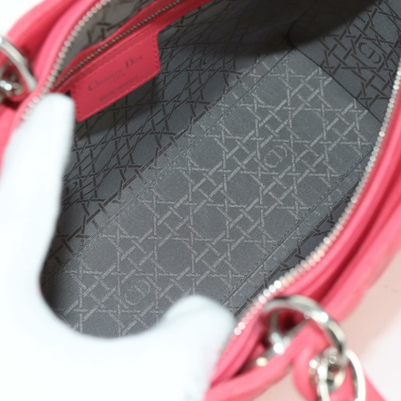 【日本直送】Christian Dior Canage Lady Dior 羊皮雙肩包，粉紅色/銀色，正品，貨號 174340SAV-9