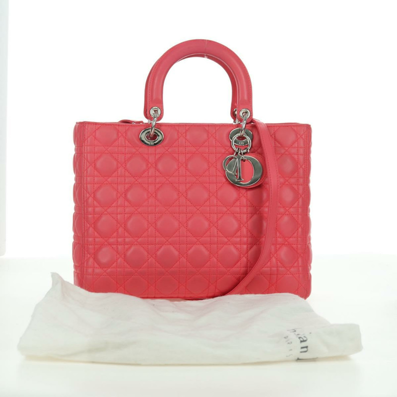 【日本直送】Christian Dior Canage Lady Dior 羊皮雙肩包，粉紅色/銀色，正品，貨號 174340SAV-11