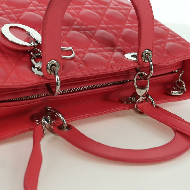 【日本直送】Christian Dior Canage Lady Dior 羊皮雙肩包，粉紅色/銀色，正品，貨號 174340SAV-13