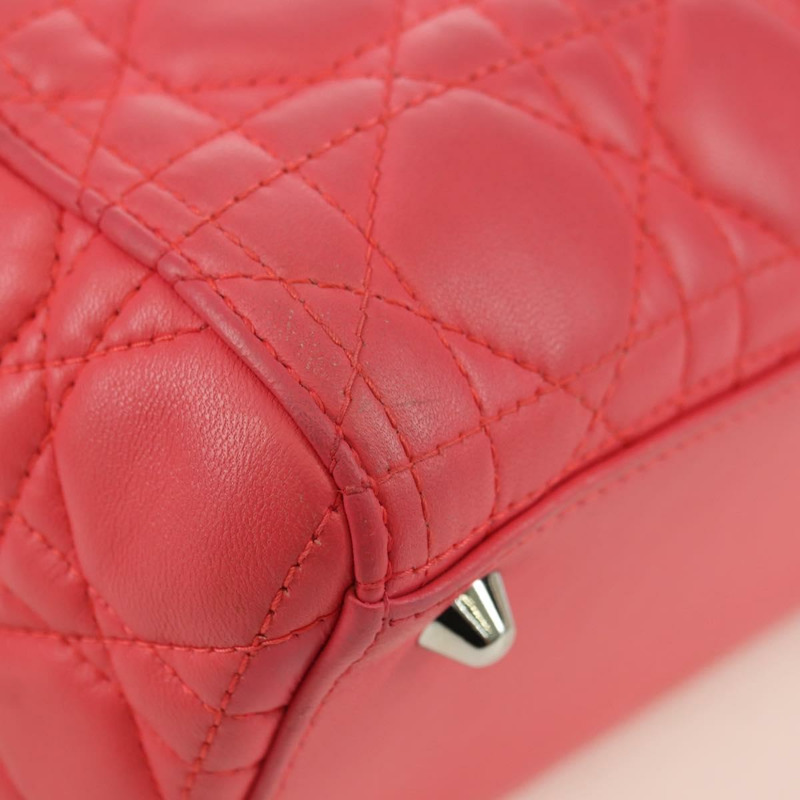 【日本直送】Christian Dior Canage Lady Dior 羊皮雙肩包，粉紅色/銀色，正品，貨號 174340SAV-16