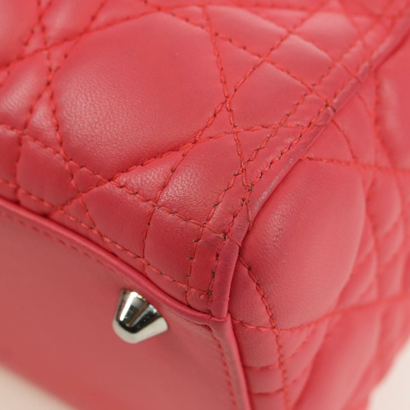 【日本直送】Christian Dior Canage Lady Dior 羊皮雙肩包，粉紅色/銀色，正品，貨號 174340SAV-17