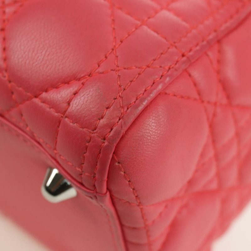 【日本直送】Christian Dior Canage Lady Dior 羊皮雙肩包，粉紅色/銀色，正品，貨號 174340SAV-19