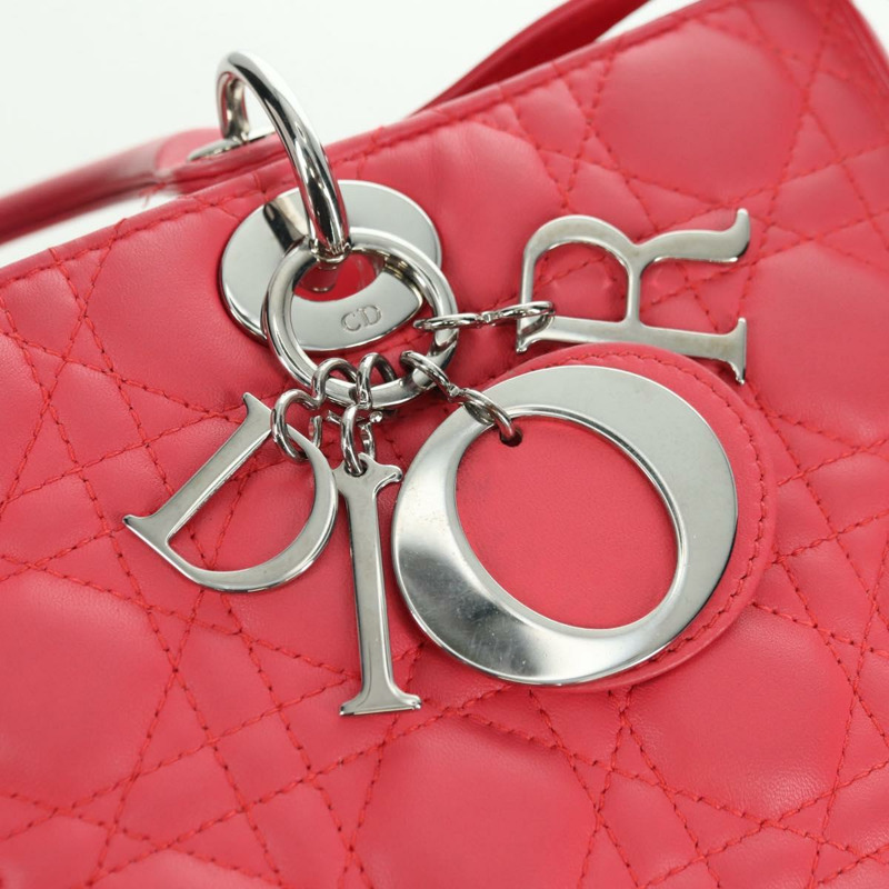 【日本直送】Christian Dior Canage Lady Dior 羊皮雙肩包，粉紅色/銀色，正品，貨號 174340SAV-20