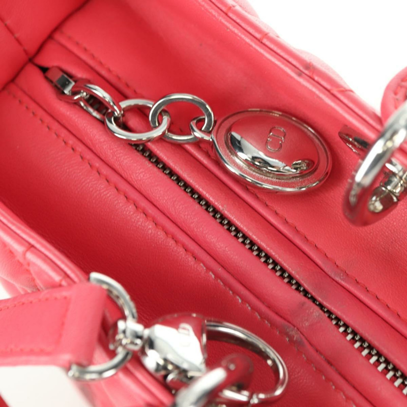 【日本直送】Christian Dior Canage Lady Dior 羊皮雙肩包，粉紅色/銀色，正品，貨號 174340SAV-21
