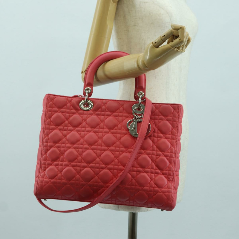 【日本直送】Christian Dior Canage Lady Dior 羊皮雙肩包，粉紅色/銀色，正品，貨號 174340SAV-27