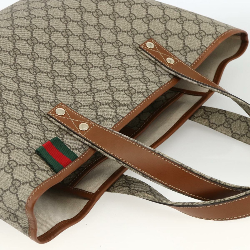 【日本直送】GUCCI GG Supreme Web Sherry Line 手提包 PVC 米色 金色 211134 正品 YKZ918A-5