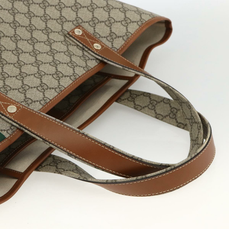 【日本直送】GUCCI GG Supreme Web Sherry Line 手提包 PVC 米色 金色 211134 正品 YKZ918A-6