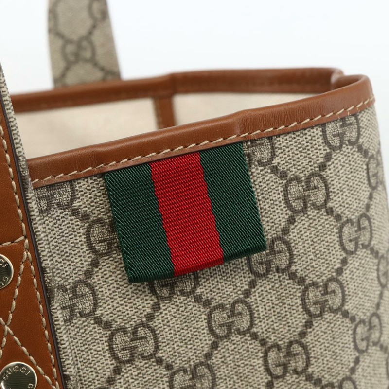 【日本直送】GUCCI GG Supreme Web Sherry Line 手提包 PVC 米色 金色 211134 正品 YKZ918A-8