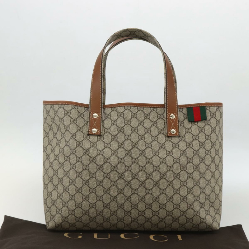 【日本直送】GUCCI GG Supreme Web Sherry Line 手提包 PVC 米色 金色 211134 正品 YKZ918A-11
