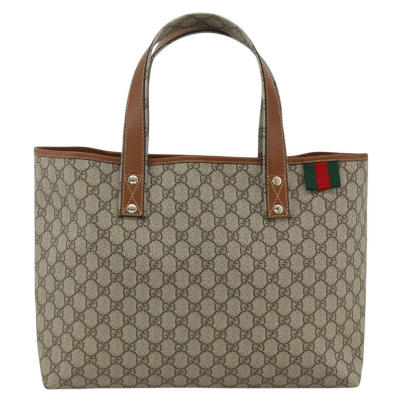 【日本直送】GUCCI GG Supreme Web Sherry Line 手提包 PVC 米色 金色 211134 正品 YKZ918A-12