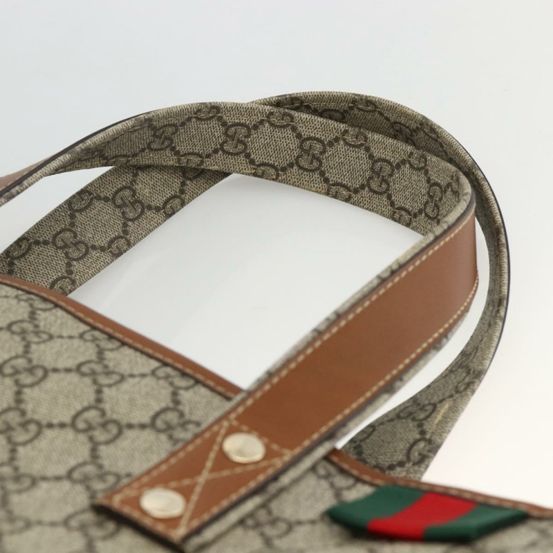 【日本直送】GUCCI GG Supreme Web Sherry Line 手提包 PVC 米色 金色 211134 正品 YKZ918A-13