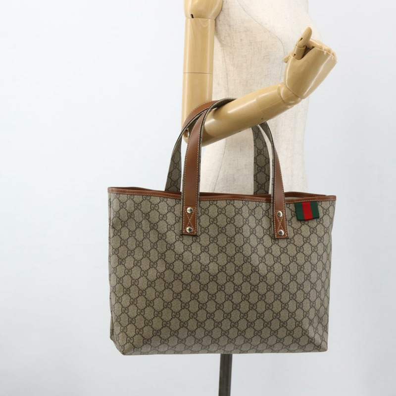 【日本直送】GUCCI GG Supreme Web Sherry Line 手提包 PVC 米色 金色 211134 正品 YKZ918A-21