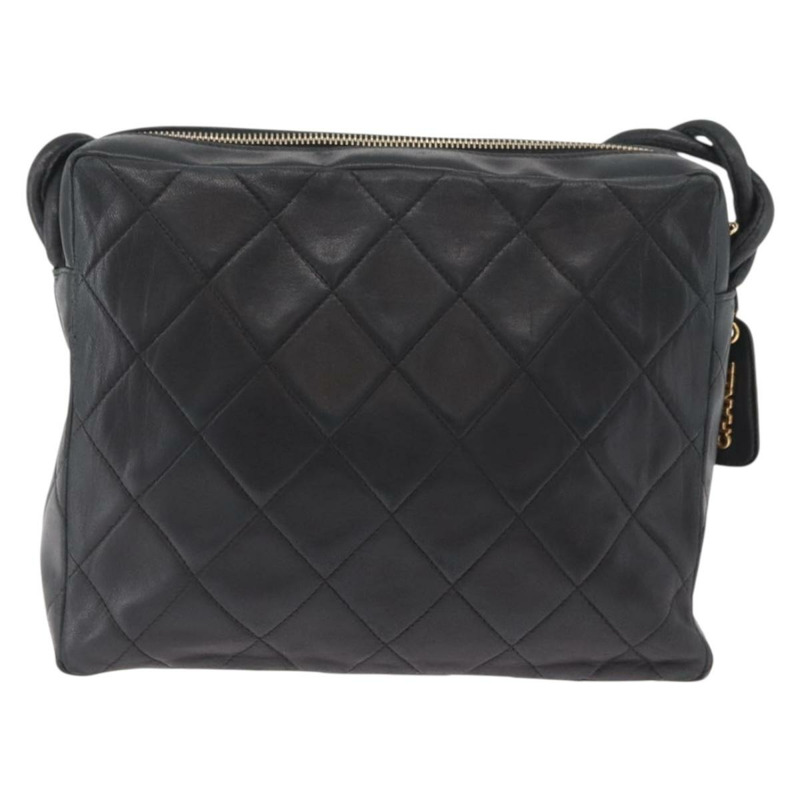 【日本直送】香奈兒羊皮黑色金色雙C標誌單背包 Auth 174360V-1