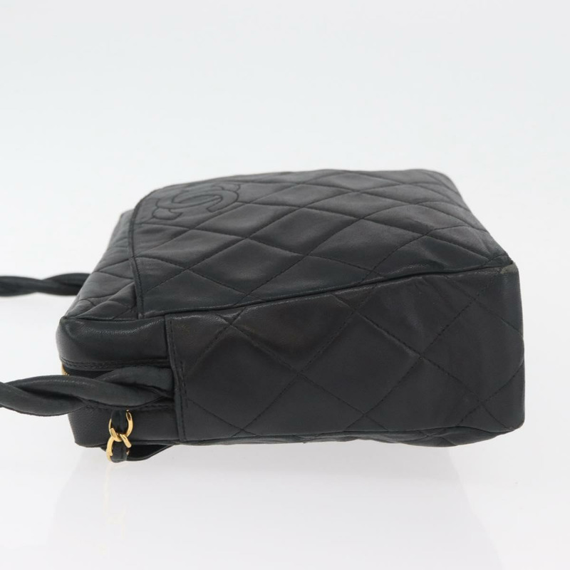 【日本直送】香奈兒羊皮黑色金色雙C標誌單背包 Auth 174360V-3