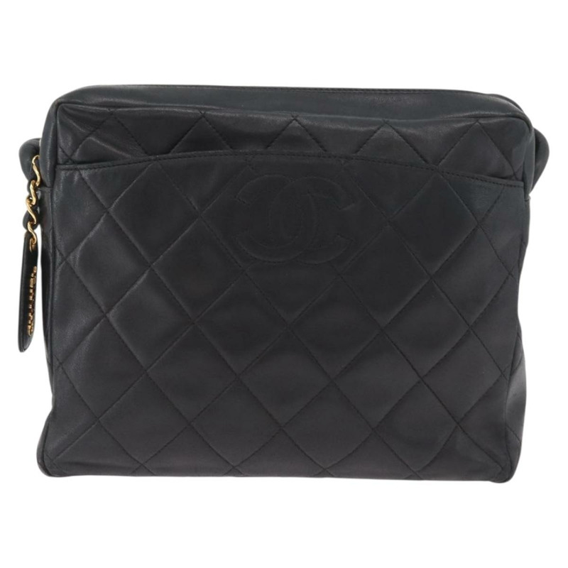 【日本直送】香奈兒羊皮黑色金色雙C標誌單背包 Auth 174360V-12