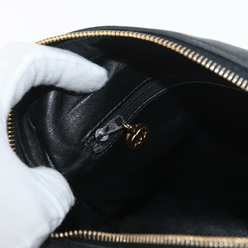 【日本直送】香奈兒羊皮黑色金色雙C標誌單背包 Auth 174360V-19