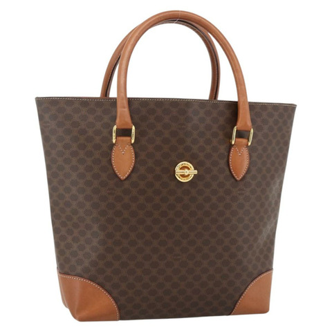 CELINE Macadam帆布圓形手袋 PVC皮革 棕色金色 正品 174350A