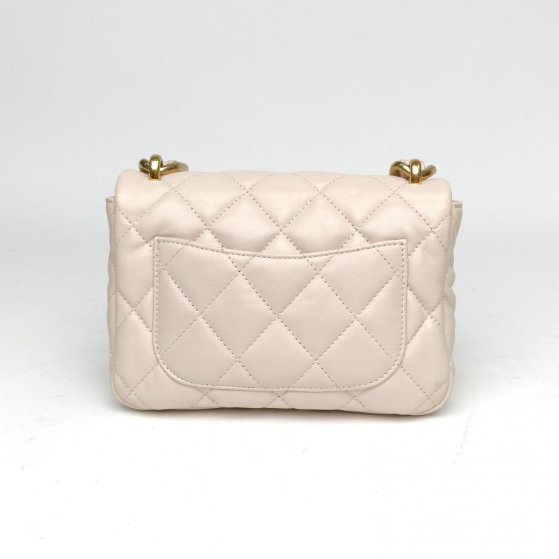 CHANEL 22P粗鏈條單肩包小號20米色羊皮晶片金扣肩背包-2