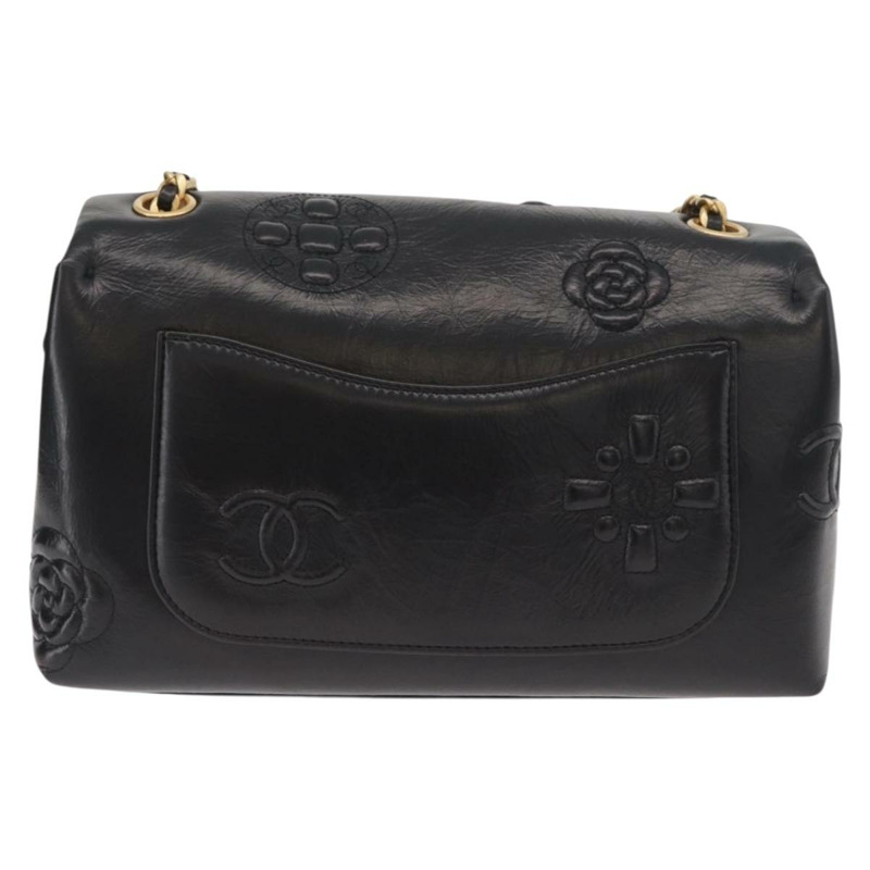 【日本直送】香奈兒山茶花鏈單肩背包，小牛皮材質，黑色，金色雙C標誌，正品編號BA11720SM-1