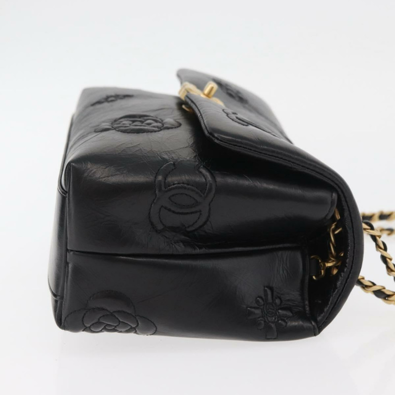 【日本直送】香奈兒山茶花鏈單肩背包，小牛皮材質，黑色，金色雙C標誌，正品編號BA11720SM-2