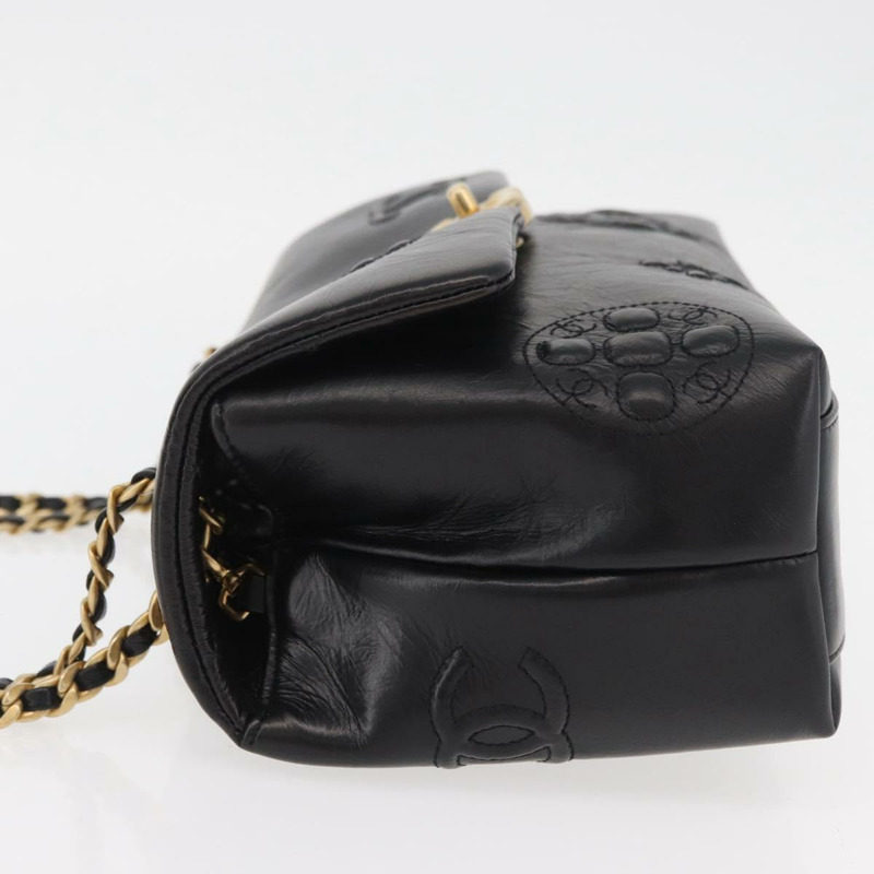 【日本直送】香奈兒山茶花鏈單肩背包，小牛皮材質，黑色，金色雙C標誌，正品編號BA11720SM-3