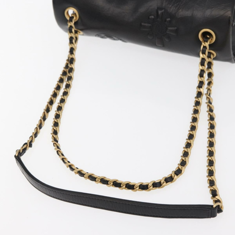 【日本直送】香奈兒山茶花鏈單肩背包，小牛皮材質，黑色，金色雙C標誌，正品編號BA11720SM-6