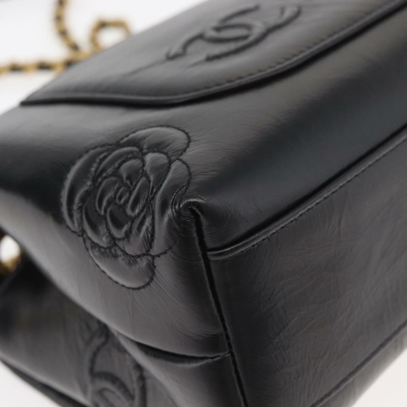 【日本直送】香奈兒山茶花鏈單肩背包，小牛皮材質，黑色，金色雙C標誌，正品編號BA11720SM-16