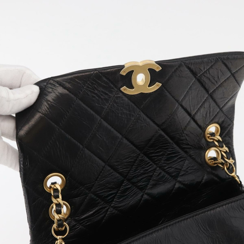 【日本直送】香奈兒山茶花鏈單肩背包，小牛皮材質，黑色，金色雙C標誌，正品編號BA11720SM-20