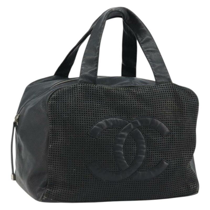 【日本直送】香奈兒 COCO 標誌手提包，黑色皮革，銀色雙C標誌，正品編號 174374A-0