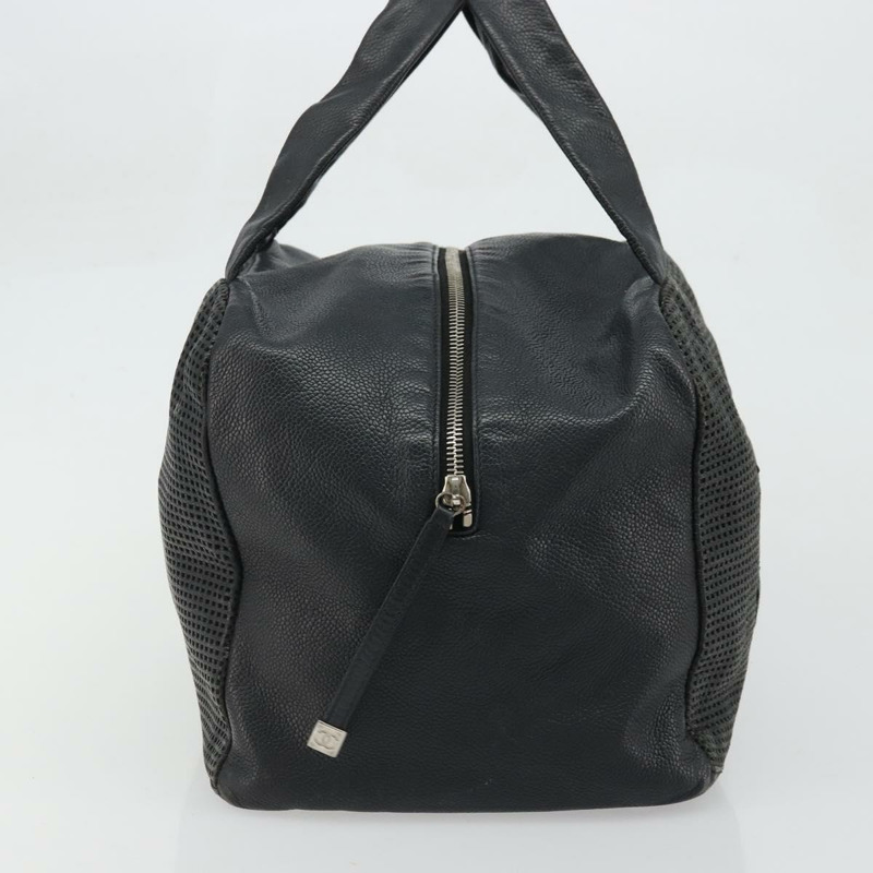 【日本直送】香奈兒 COCO 標誌手提包，黑色皮革，銀色雙C標誌，正品編號 174374A-3