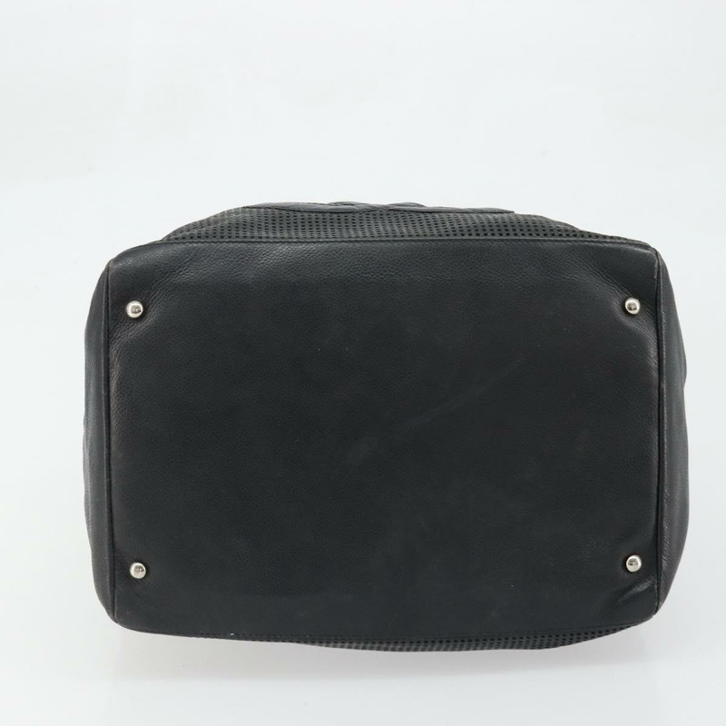 【日本直送】香奈兒 COCO 標誌手提包，黑色皮革，銀色雙C標誌，正品編號 174374A-4