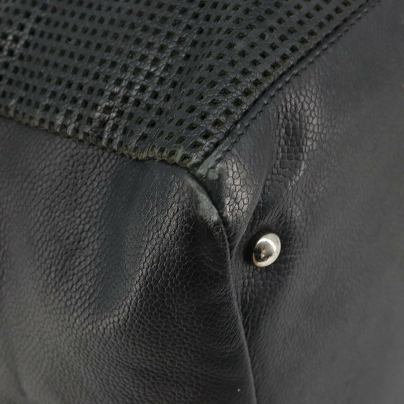 【日本直送】香奈兒 COCO 標誌手提包，黑色皮革，銀色雙C標誌，正品編號 174374A-8