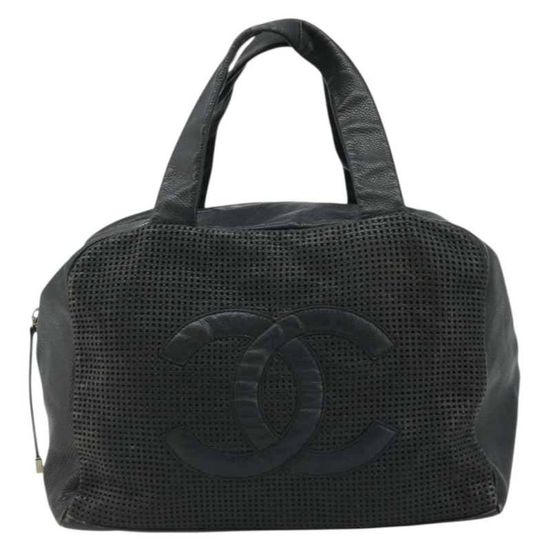 【日本直送】香奈兒 COCO 標誌手提包，黑色皮革，銀色雙C標誌，正品編號 174374A-12