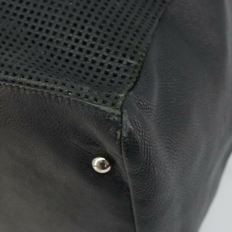 【日本直送】香奈兒 COCO 標誌手提包，黑色皮革，銀色雙C標誌，正品編號 174374A-15