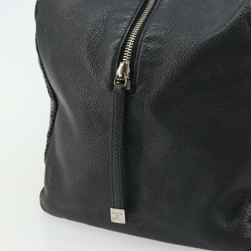 【日本直送】香奈兒 COCO 標誌手提包，黑色皮革，銀色雙C標誌，正品編號 174374A-16