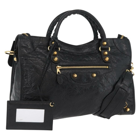 BALENCIAGA Giant City Bag 皮革 2way 金/黑 281770 Auth yk20208SAM