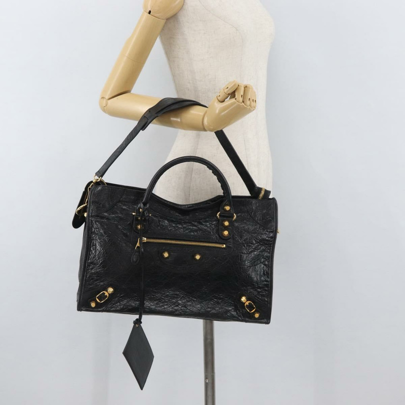 【日本直送】BALENCIAGA Giant City Bag 皮革 2way 金/黑 281770 Auth yk20208SAM-27