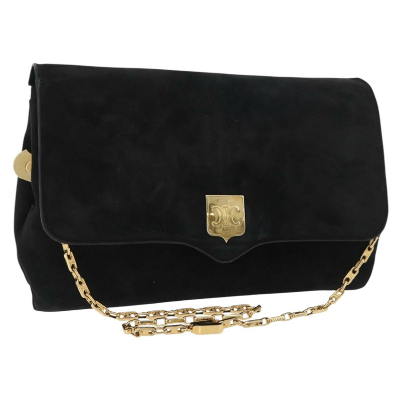 【日本直送】CELINE Macadam 鏈條單肩包 麂皮 黑色 金色 正品 INZ025A-0