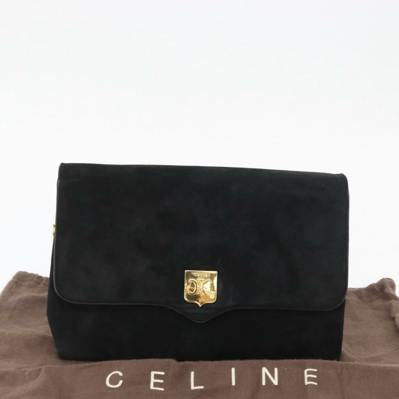 【日本直送】CELINE Macadam 鏈條單肩包 麂皮 黑色 金色 正品 INZ025A-11