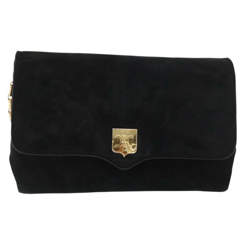 【日本直送】CELINE Macadam 鏈條單肩包 麂皮 黑色 金色 正品 INZ025A-12