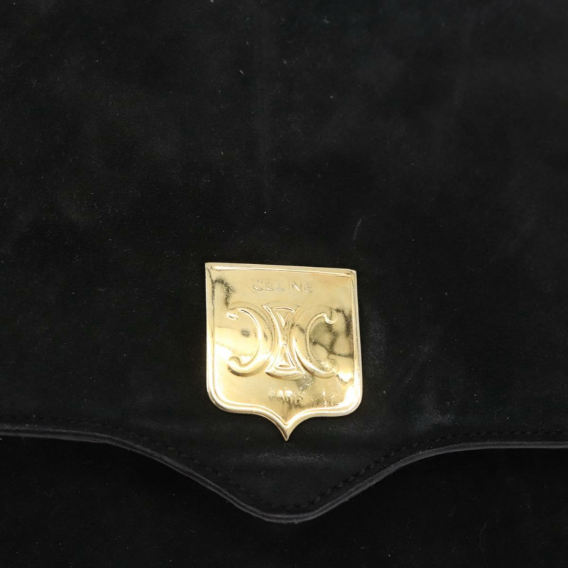 【日本直送】CELINE Macadam 鏈條單肩包 麂皮 黑色 金色 正品 INZ025A-16