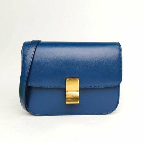 CELINE ClassicBox中號藍色牛皮金扣肩背包