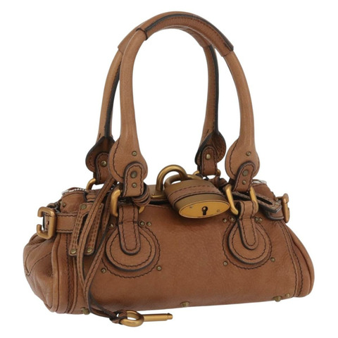 Chloe Paddington 迷你手提包，棕色、銀色、金色皮革，正品 am11269SAV