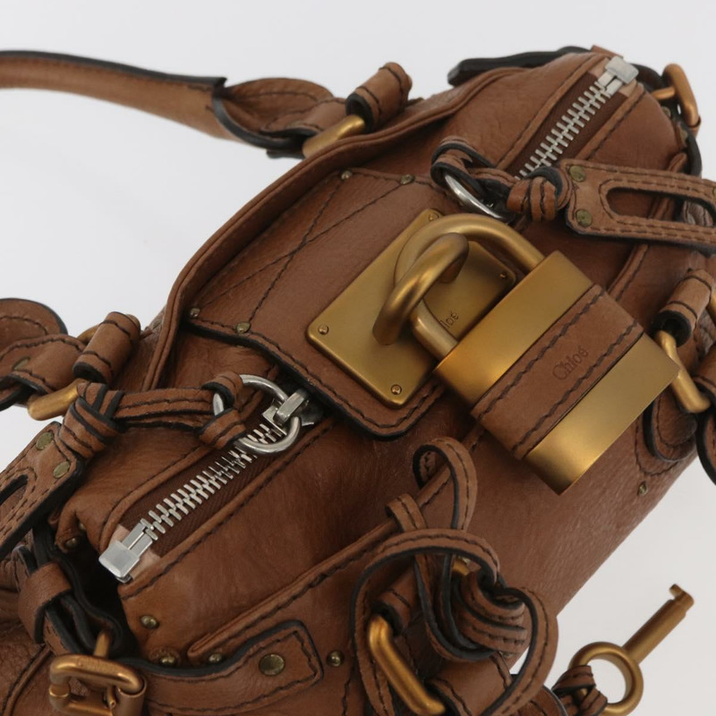 【日本直送】Chloe Paddington 迷你手提包，棕色、銀色、金色皮革，正品 am11269SAV-5
