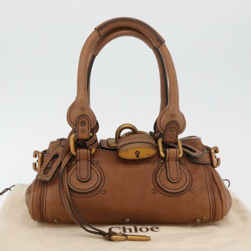 【日本直送】Chloe Paddington 迷你手提包，棕色、銀色、金色皮革，正品 am11269SAV-11