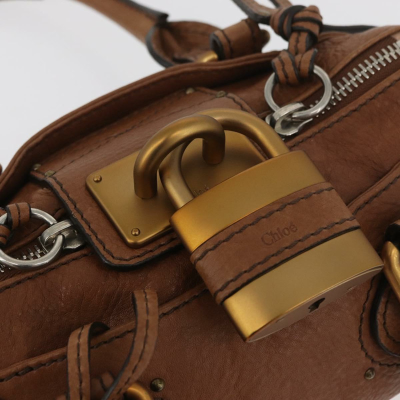 【日本直送】Chloe Paddington 迷你手提包，棕色、銀色、金色皮革，正品 am11269SAV-17