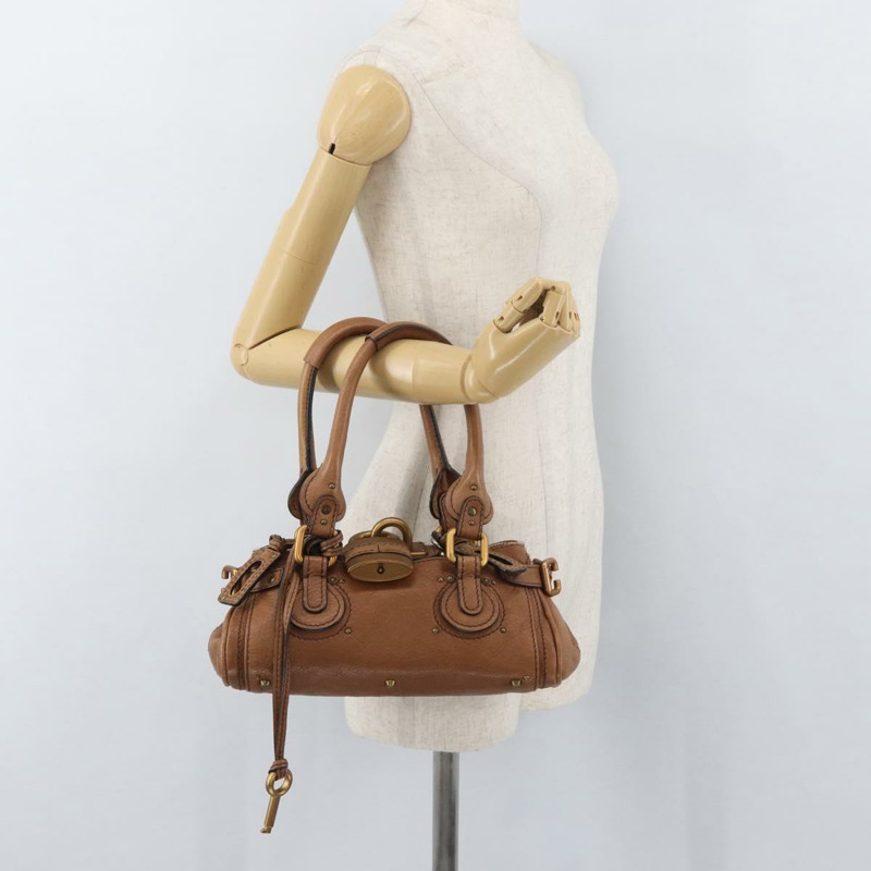【日本直送】Chloe Paddington 迷你手提包，棕色、銀色、金色皮革，正品 am11269SAV-26