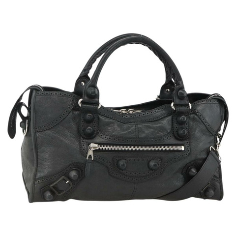 BALENCIAGA Giant City 手提包 皮革 2way 銀黑 235805 Auth am11276SAV